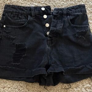 Zara Black Jean Shorts High-Waisted Distressed